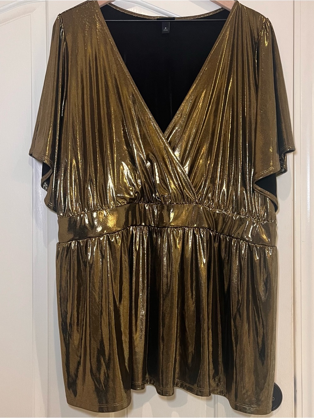 Torrid Liquid Shine Gold Surplice Peplum Top Women 4